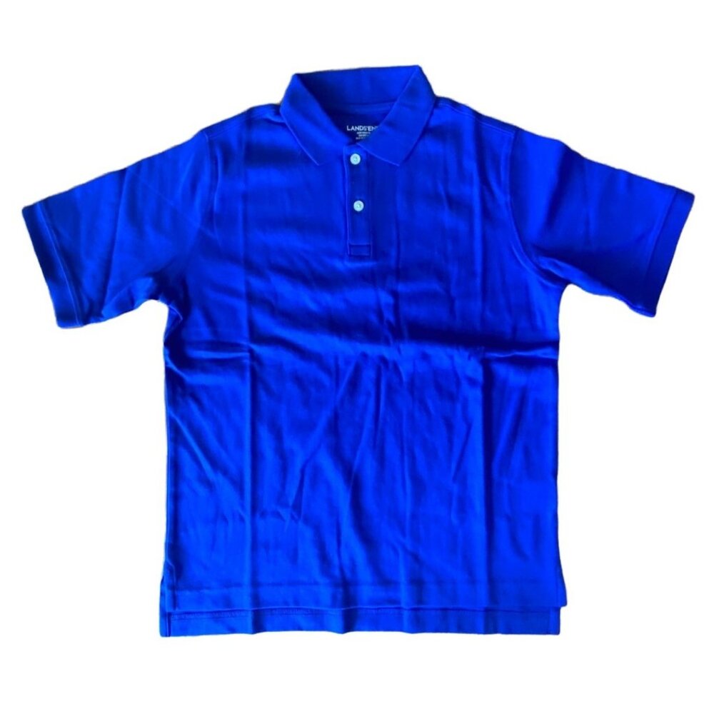 Lands End Kids Blue Polo Shirt M 10-12 Short Sleeve Cotton Classic Fit